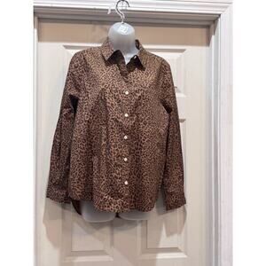Style & Co. Collection Leopard Print Poplin Button Down Long Sleeve Top Women PL
